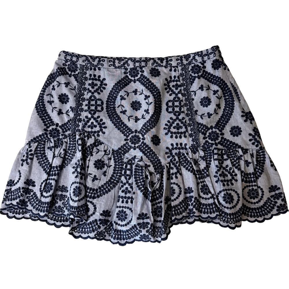 NWT Love Shack Fancy Chambray Eyelet Eliza Skirt Women's Size 10